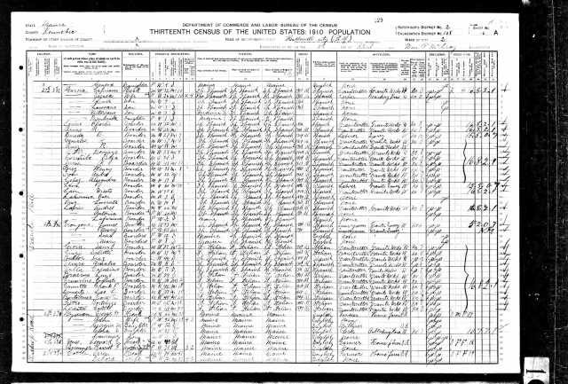 1910 census sheet from Hallowell, Maine, lists a sizeable number of Spaniards in what was probably a company boarding house.