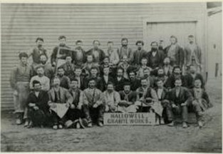Workers, Hallowell Granite Works, Franklin Street, ca. 1895.  (Hubbard Free Library)